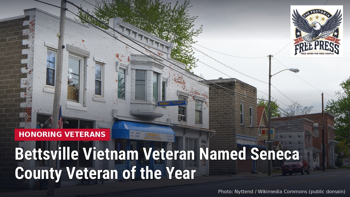 State Street in the village of Bettsville, Ohio, with headline: Bettsville Vietnam Veteran Named Seneca County Veteran of the Year
